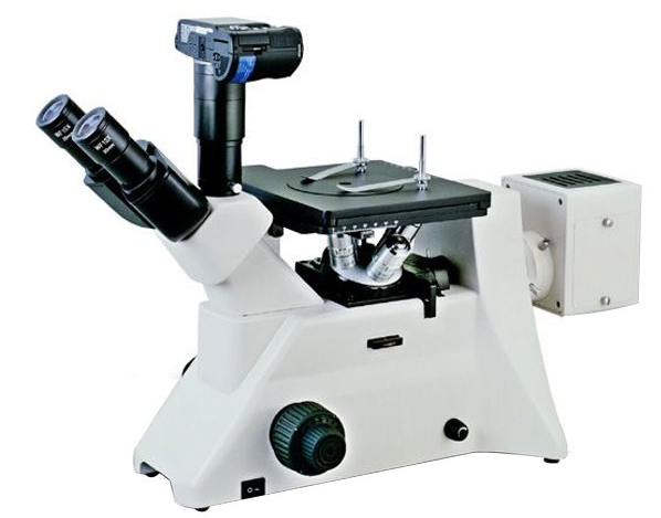 A cabeça de Trinocular inverteu o microscópio metalúrgico com relação da câmara digital
